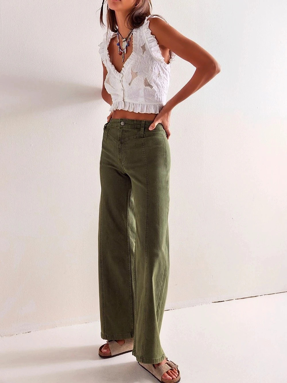 We The Free Libre Wide Leg Jeans Thyme Green 33 Short NWOT “Sample”